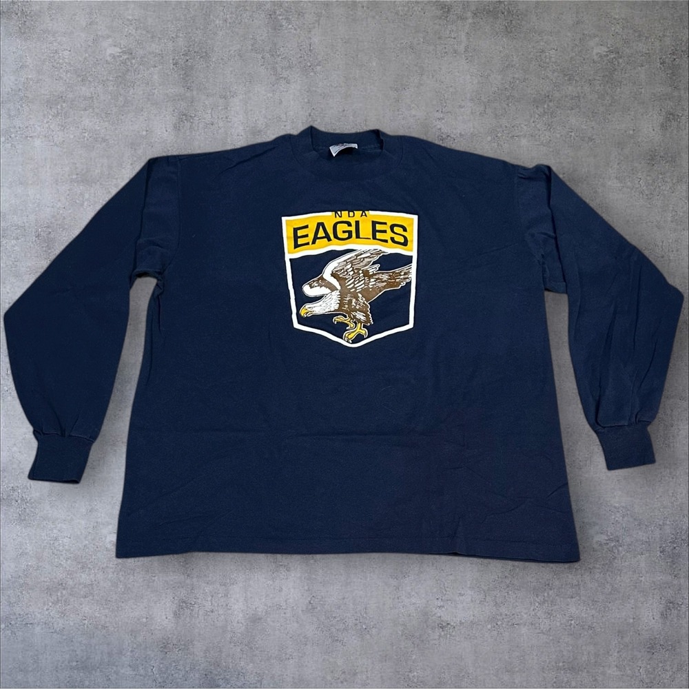 Vintage 80s N.D.A. Eagles Long Sleeve T-Shirt Jerzees Heft-T‎ Navy Blue L USA